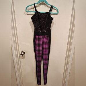 Weissman Black Sequin Purple Plaid Women's Dance Stretch Leotard S Jazz Tap Punk
